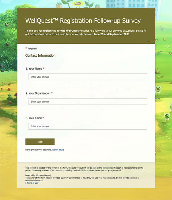 Join the WellQuest Pilot program by completing a brief survey